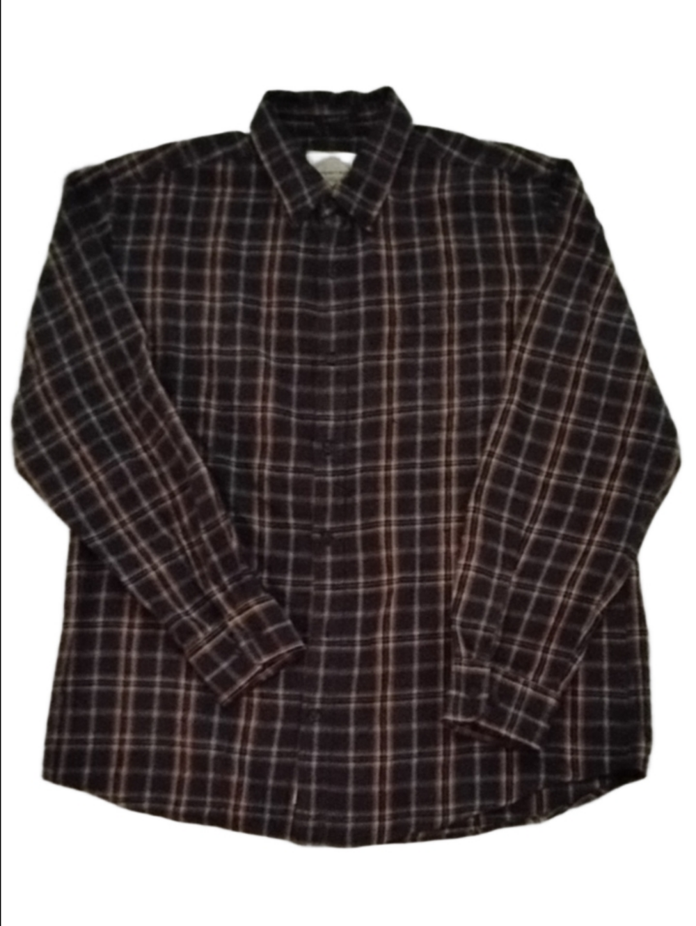 3/$20 St. John's Bay Dark Plaid Button-Down Shirt - Black & Brown